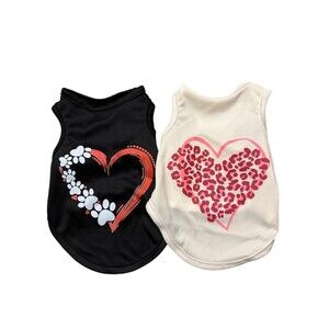 Hip Doggie 2-Pack Small Dog Tank Top Shirts Valentine Heart Leopard Paw S